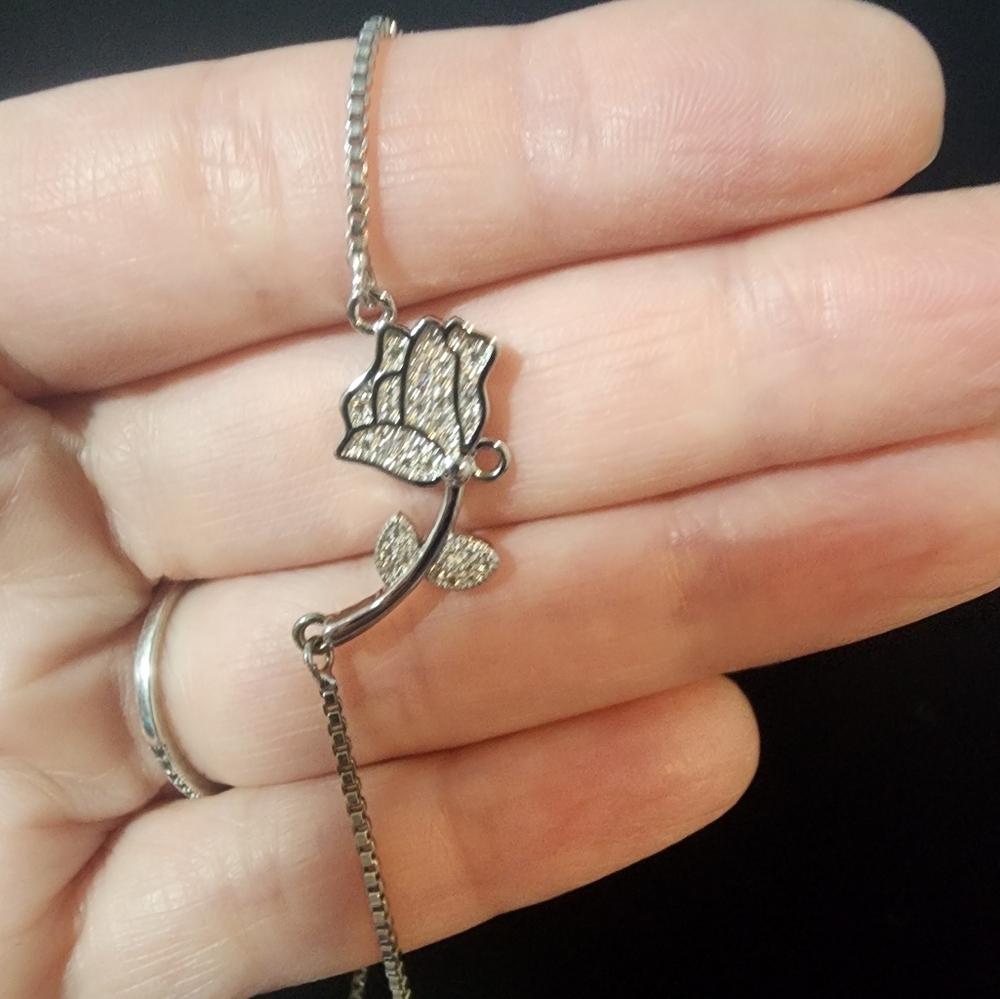 Cubic zirconia rose adjustable bracelet